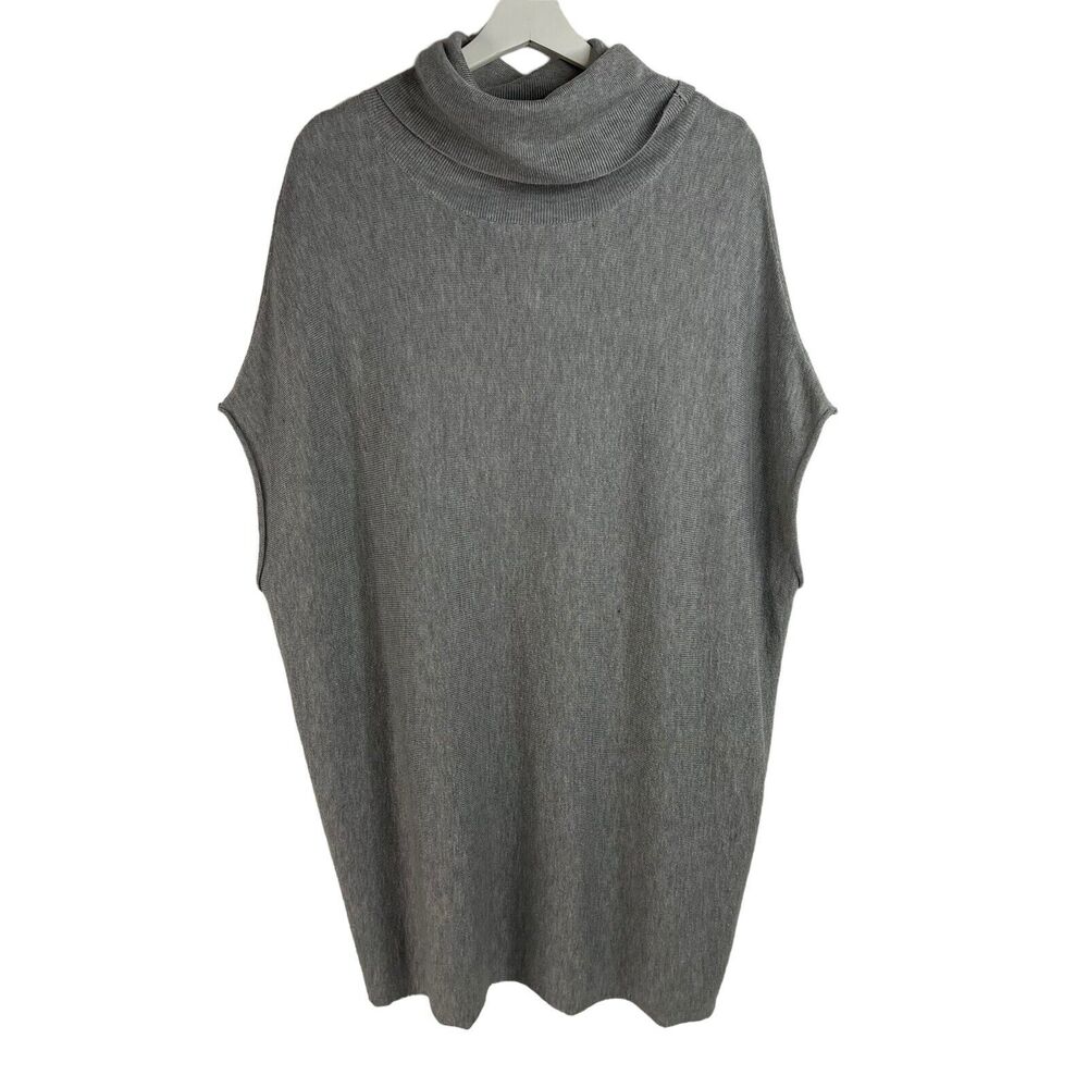 Joan Vass Studio Size M Tunic Sweater‎ Cashmere Blend Cowl Neck Sleeveless Gray